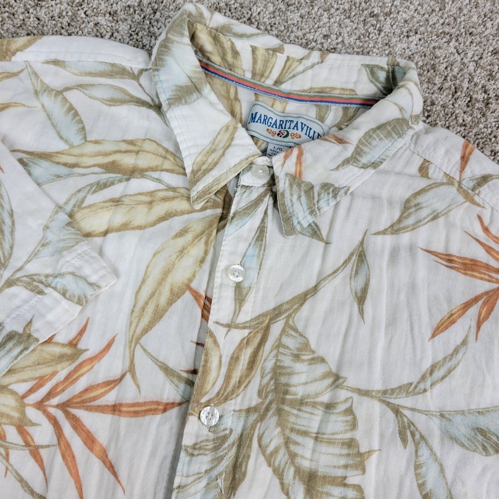 Margaritaville Mens Large Ivory AOP Floral Button Up Short Sleeve